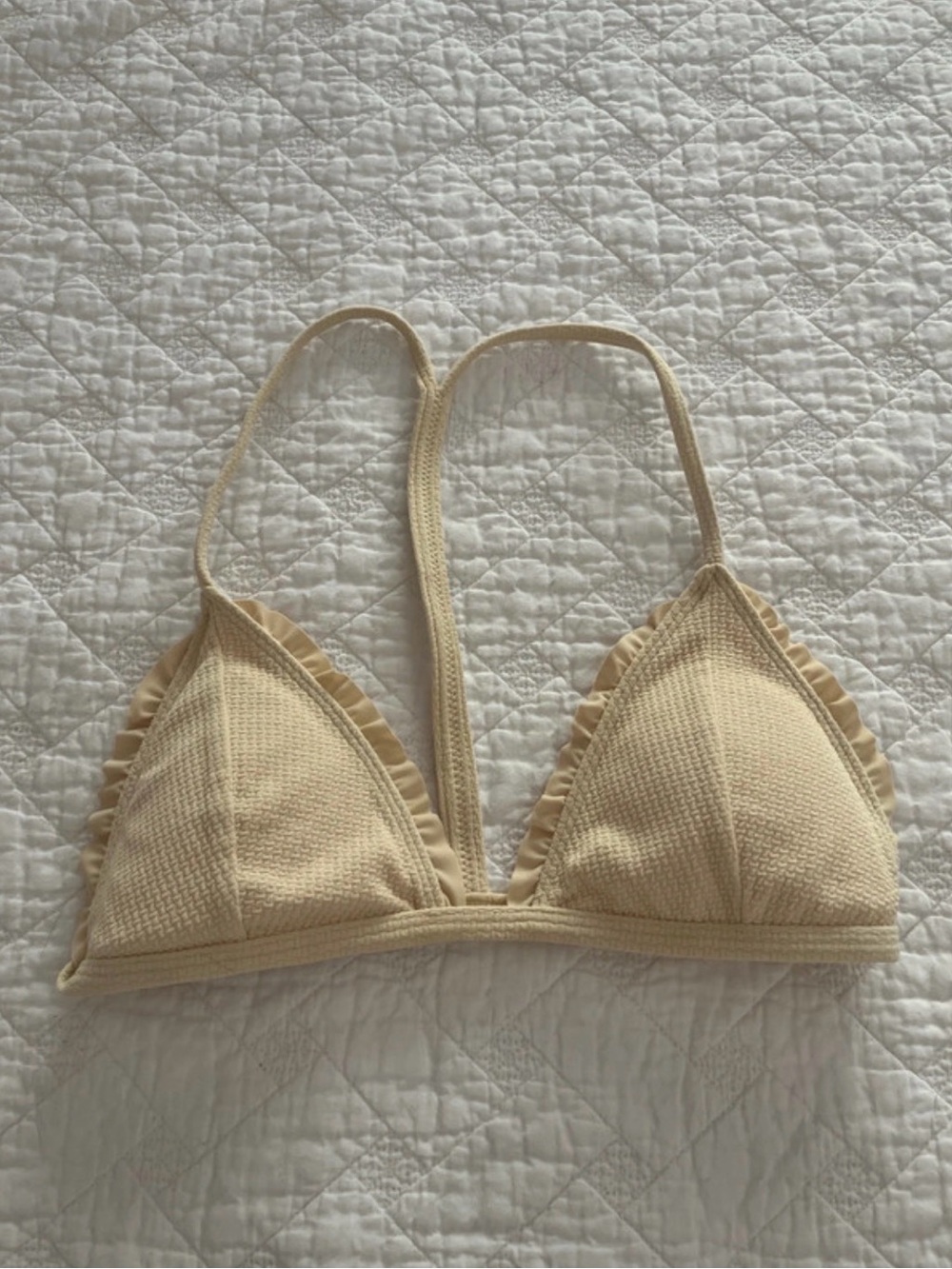 Ruffled Triangle Swim Top in Light Cream